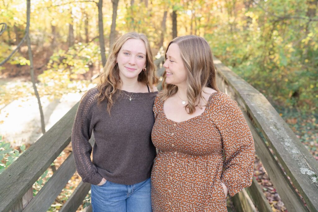 Mom smiles at her teenage daughter at Barclay Farmstead park.