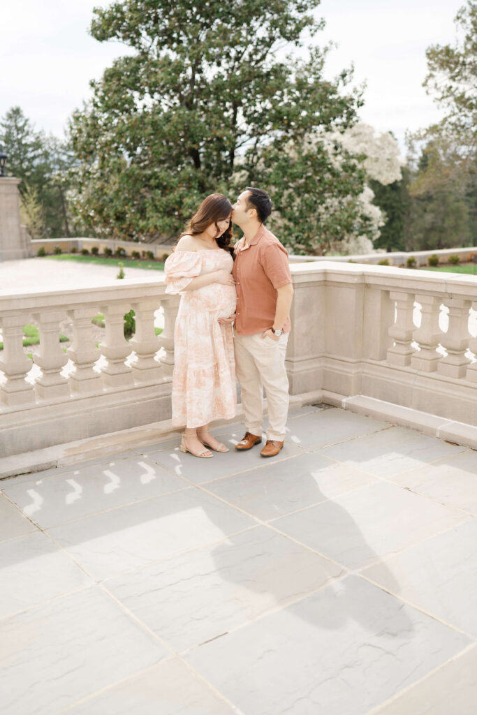 Pink and coral color palette for spring maternity session in Wilmington, DE.